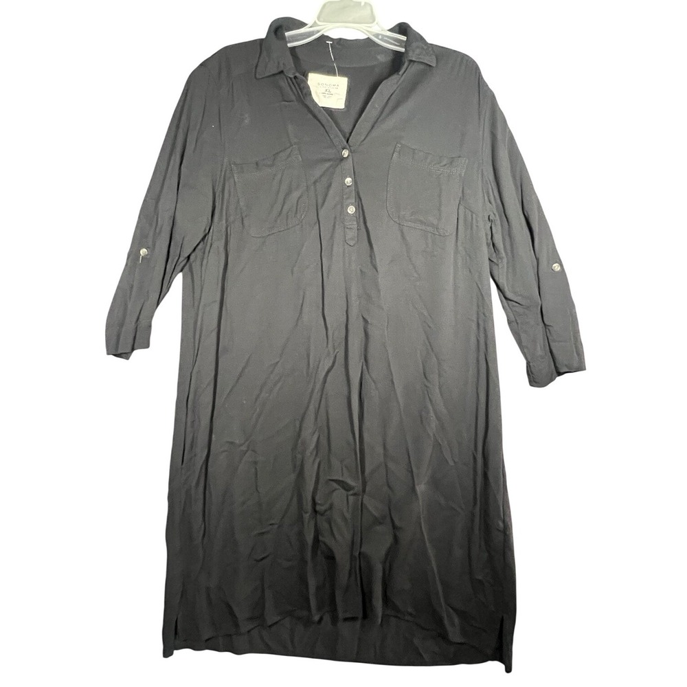Sonoma Life +‎ Style Women's Black Roll-Tab Sleeve Shirtdress Size XL